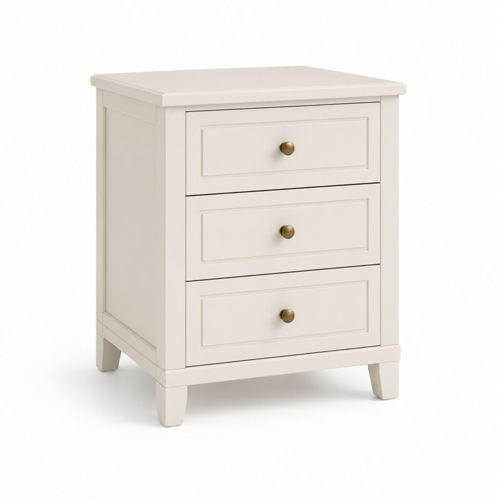 Table de chevet crème en MDF rectangulaire 3 tiroirs 50 x 40 x 65 cm