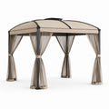 Tonnelle de jardin 3 x 3 m beige en acier avec toit arqué et moustiquaires