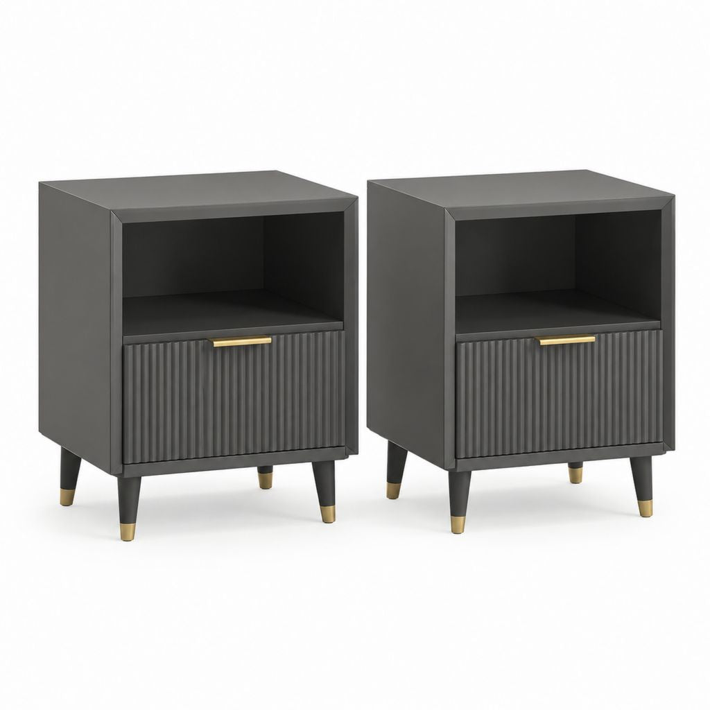 Lot de 2 tables de chevet gris anthracite en panneaux MDF rectangulaires 45 x 40 x 60 cm avec tiroir et niche ouverte