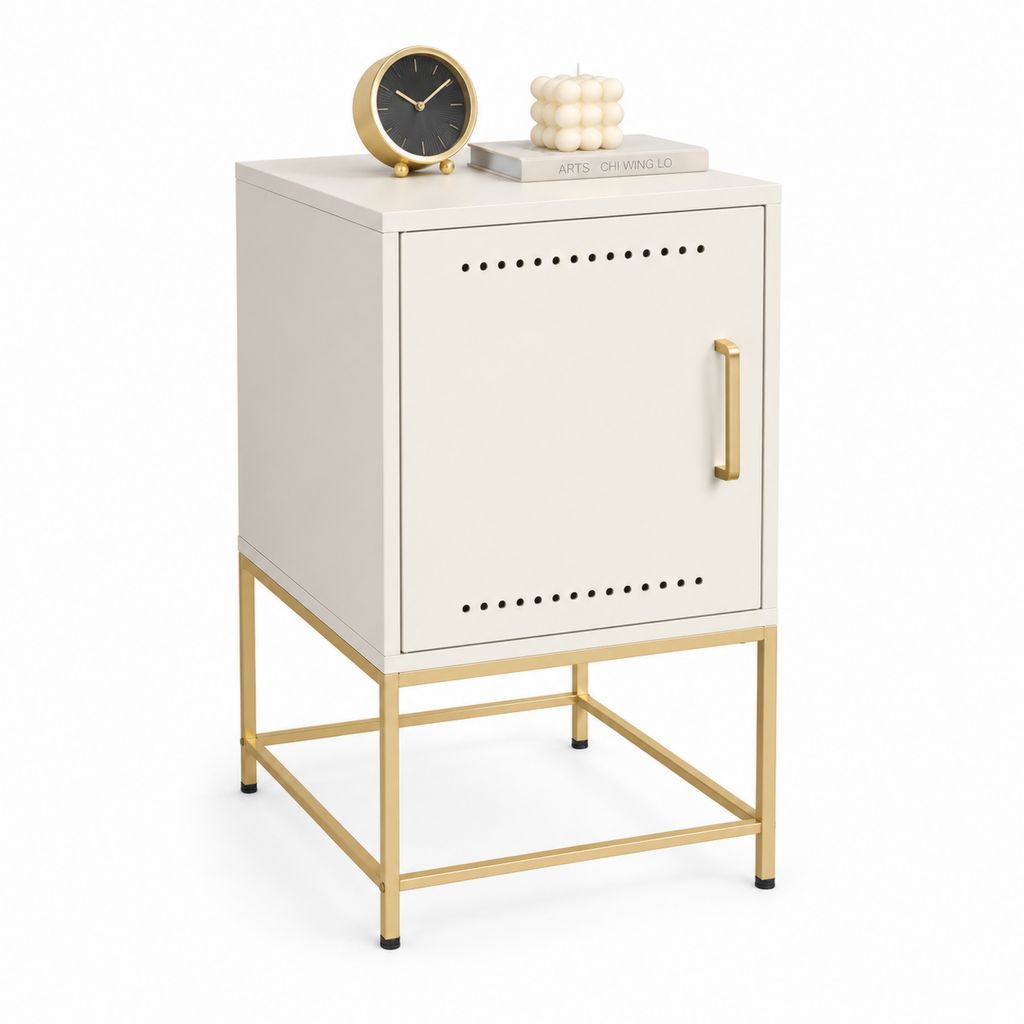 Table de chevet 1 porte blanche en MDF et acier rectangulaire 40 x 35 x 60 cm