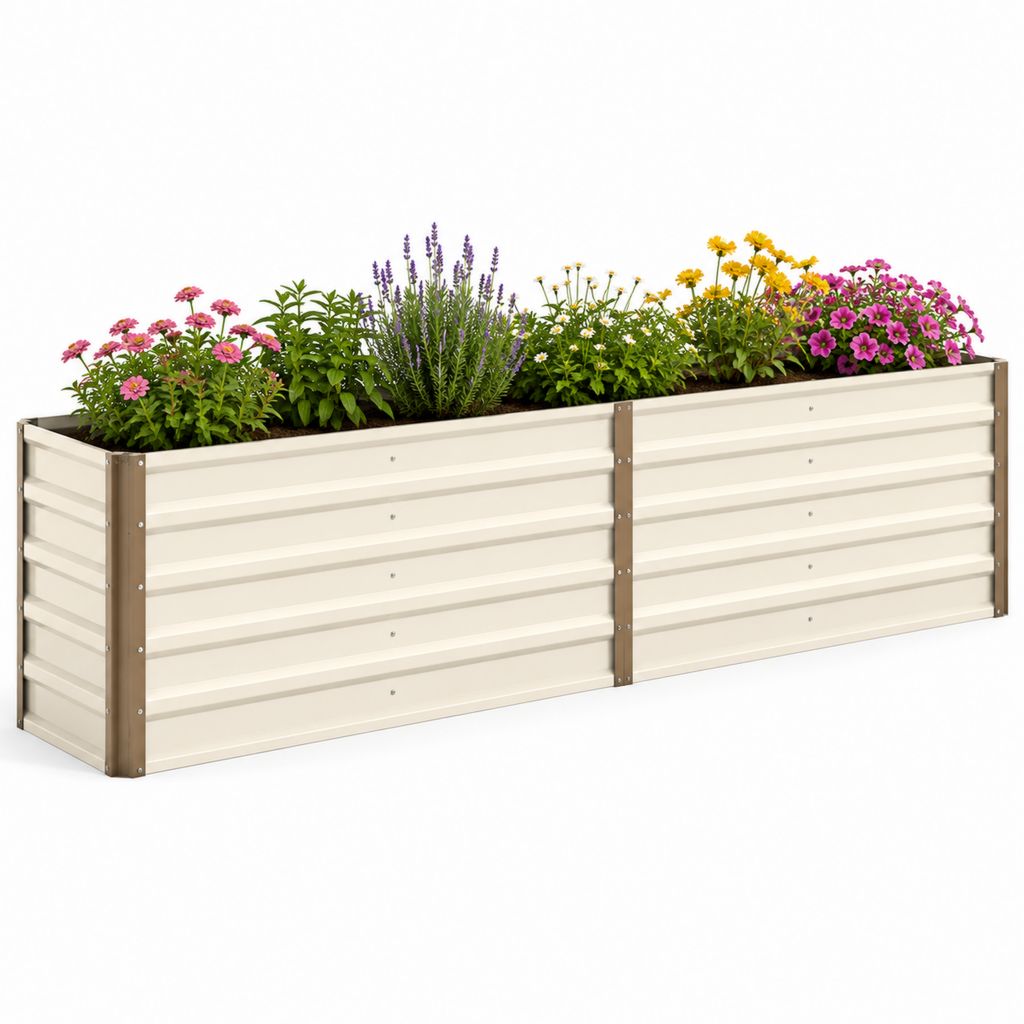Jardinière surélevée rectangulaire beige et marron en acier galvanisé 240 x 60 x 60 cm