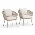 Lot de 2 fauteuils de jardin beige en acier et corde PE avec coussins 65 x 65 x 78 cm