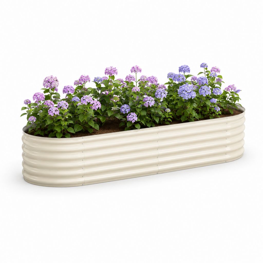 Jardinière surélevée ovale blanche en acier galvanisé 120 x 60 x 30 cm