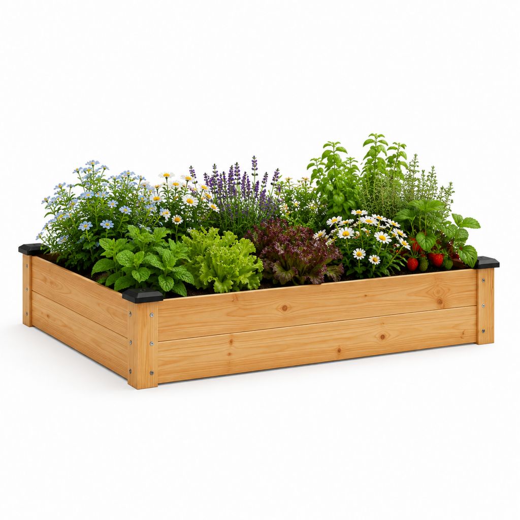 Jardinière surélevée rectangulaire en pin massif naturel 120 x 80 x 30 cm