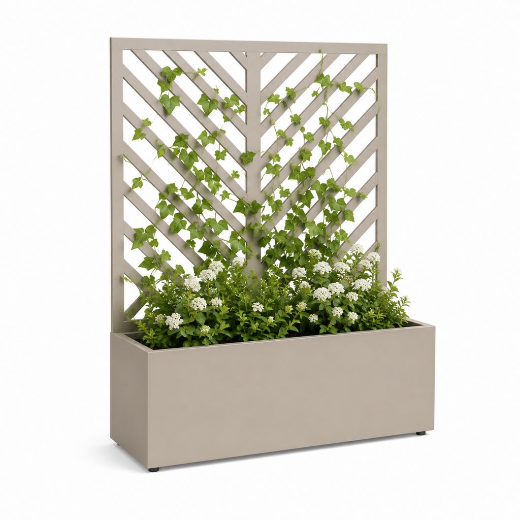 Jardinière rectangulaire avec treillis taupe en acier galvanisé thermolaqué 100 x 40 x 140 cm