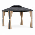 Tonnelle de jardin rectangulaire 3 x 4 m anthracite en acier avec toit rigide et rideaux beiges