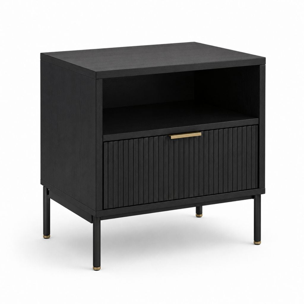 Table de chevet noire en MDF avec tiroir et niche ouverte 50 x 40 x 60 cm