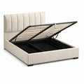 Lit coffre rectangulaire 160 x 200 cm beige en polyester avec tête de lit capitonnée