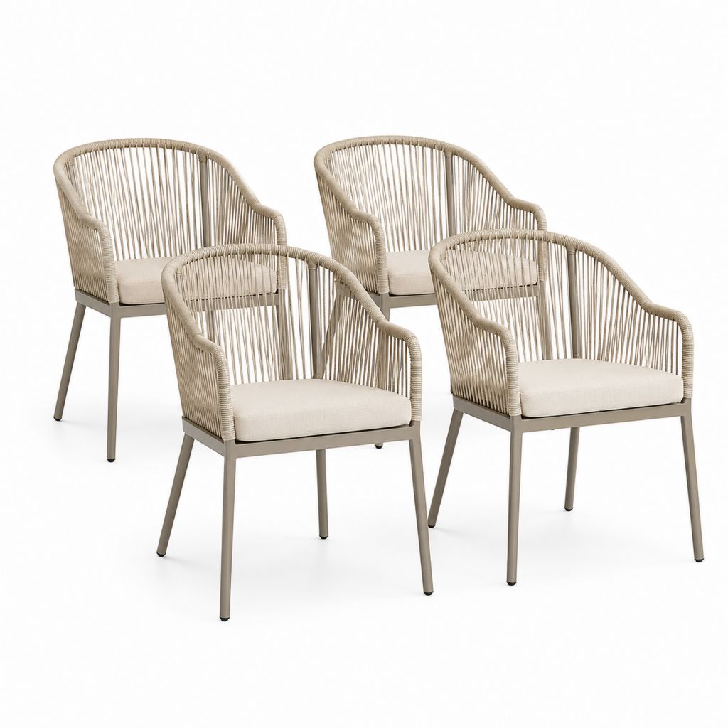 Lot de 4 fauteuils de jardin beige en aluminium et corde PE 56 x 60 x 83 cm