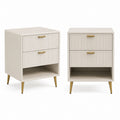 Table de chevet beige en MDF rectangulaire avec 2 tiroirs et niche ouverte 45 x 40 x 60 cm