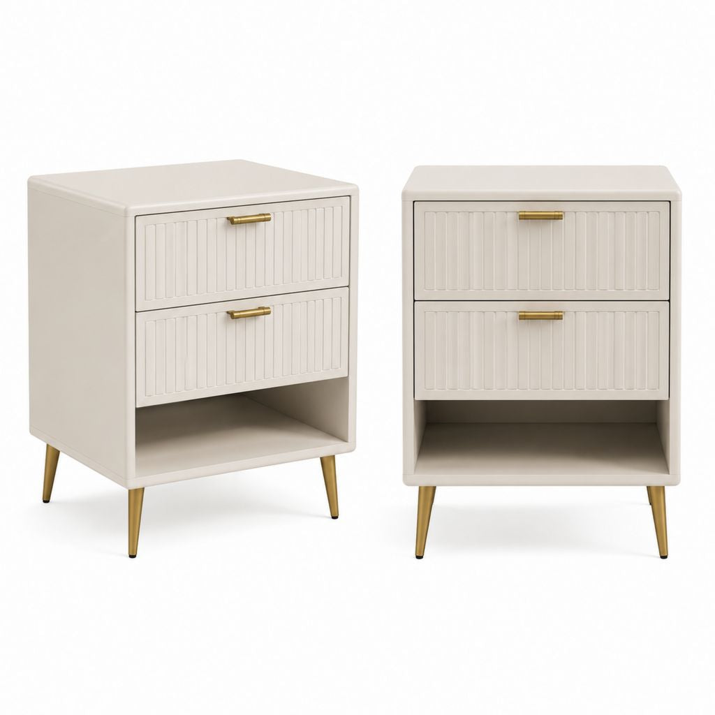 Table de chevet beige en MDF rectangulaire avec 2 tiroirs et niche ouverte 45 x 40 x 60 cm