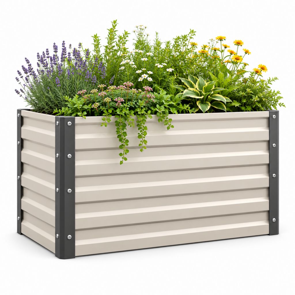 Jardinière surélevée rectangulaire blanc anthracite en acier galvanisé 120 x 60 x 60 cm