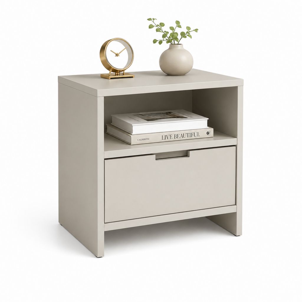 Table de chevet avec tiroir taupe en MDF rectangulaire 50 x 40 x 55 cm