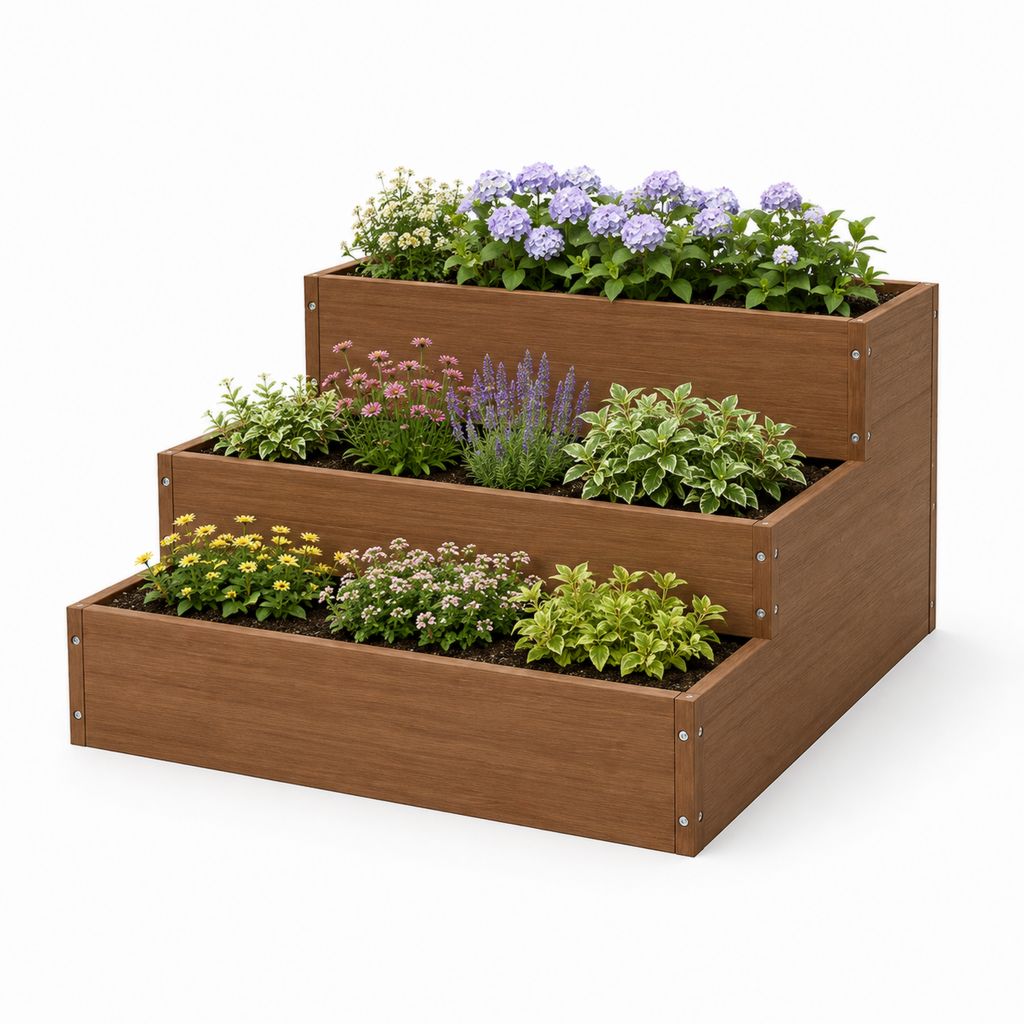 Jardinière surélevée à 3 niveaux marron en bois massif 120 x 80 x 90 cm