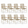 Lot de 8 chaises de jardin avec accoudoirs beige en aluminium et corde PE 56 x 60 x 88 cm