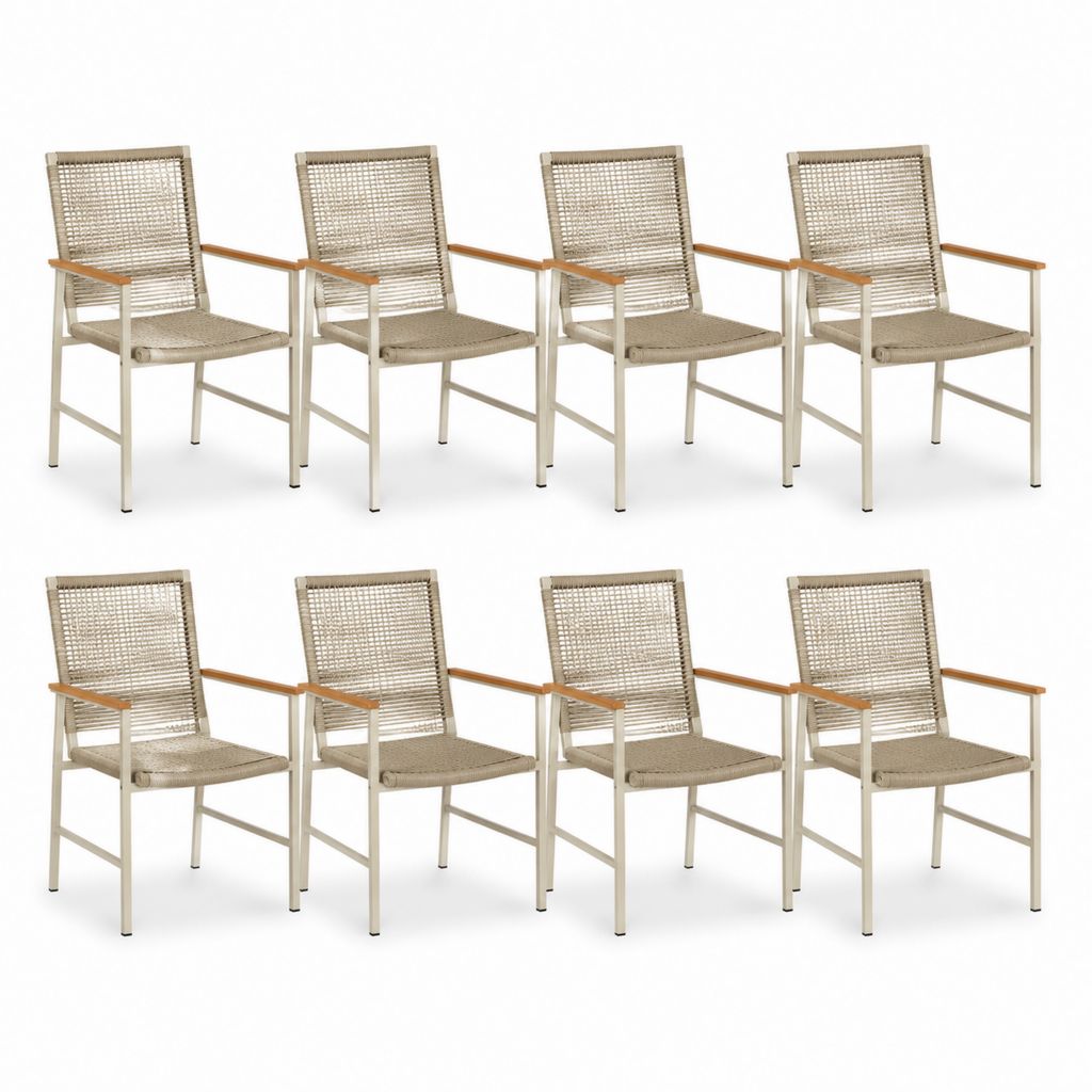 Lot de 8 chaises de jardin avec accoudoirs beige en aluminium et corde PE 56 x 60 x 88 cm