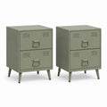 Lot de 2 tables de chevet rectangulaires à 2 tiroirs vert kaki en acier 40 x 35 x 50 cm