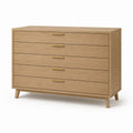 Commode basse 5 tiroirs chêne clair en panneaux MDF rectangulaire 120 x 45 x 90 cm
