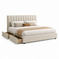 Lit avec rangement 160 x 200 cm beige en polyester rectangulaire avec 2 tiroirs
