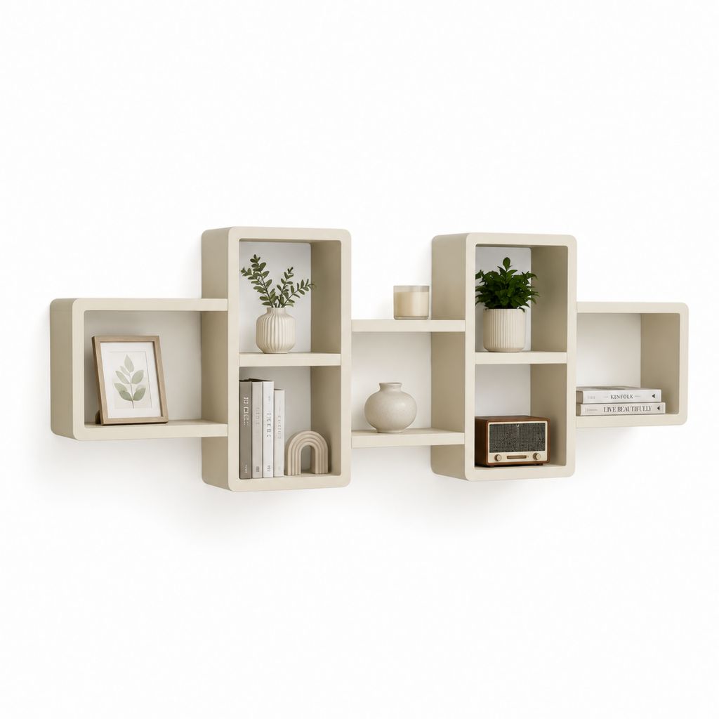 Étagère murale modulable beige en panneaux MDF rectangulaire 140 x 20 x 70 cm